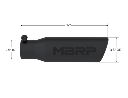 MBRP Armor BLK 12" Angled Rolled End Exhaust Tip 2.5" Inlet/3.5" OD T304 SS - Picture 2 of 2