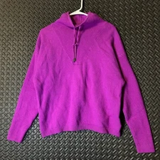 H Halston 100% Extra Fine Merino Wool Purple Turtleneck Drawstring Sweater XL