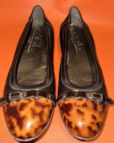 AGL Damen braun Leder Schildpatt Print Captoe Monika Ballerinas Größe 43,5 US 10 - Bild 1 von 10