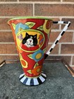 VTG Catzilla Pedestal Pitcher Candace Reiter Colorful Cat Floral Whimsical Fun
