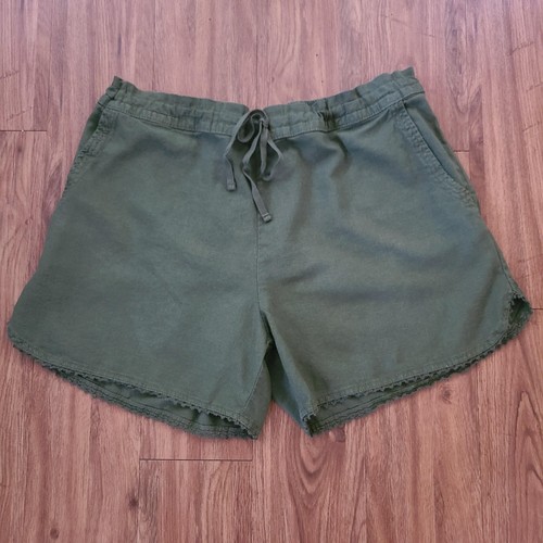 Terra & Sky Womens Casual Shorts Pull on Drawstring Linen Blend Green Size 1X - Picture 2 of 7