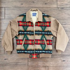 Vintage Pendleton High Grade Western Wear Wool Aztec Jacket Tan Large USA MADE