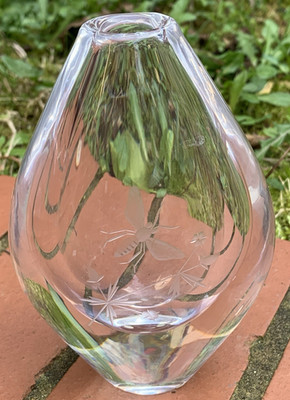 Orrefors Sven Palmqvist Honeybee Etched Crystal Vase 14cm Made In Sweden