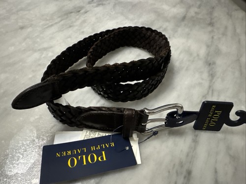 Neu Polo Ralph Lauren Ryder Cup dunkelbraun 30 mm Westend geflochtener Ledergürtel .W32" - Bild 2 von 11