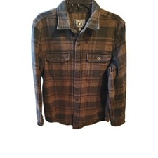 American Eagle Shirt Shacket Mens M Brown Black Flannel Plaid Long Sleeve Heavy