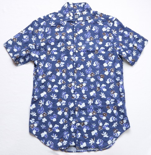 Boggi Milano Linen Cotton Shirt mens Short Sleeve top size M Medium navy FLOWER - Picture 2 of 7