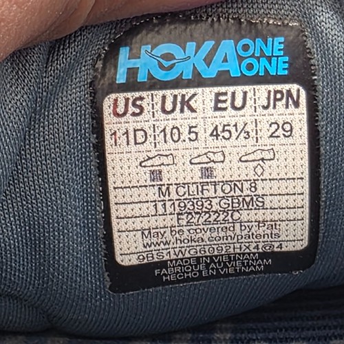 Hoka One One Clifton 8 Mens Size 11 Goblin Blue Mountain Spring Athletic Shoes - Picture 7 of 13