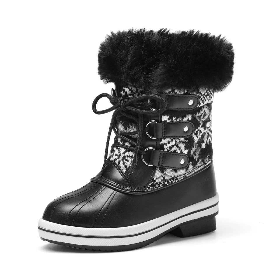 Niños Niñas Niños Botas de Nieve Acogedoras Imitación Piel Forradas Media Pantorrilla Invierno Cálidas Botas de Esquí Foto 2 de 4