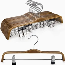 TOPIA HANGER Wooden Pants Hangers,Slim Natural Wood Skirt Hangers with Anti-R...