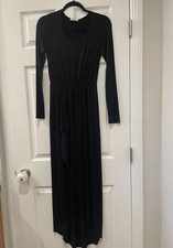 Everly Women?s Black Long Sleeve High Low Drap Dress