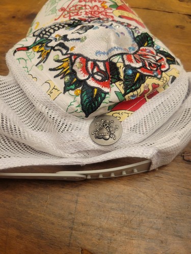 Rare Vintage Ed Hardy Rhinestone Trucker Hat Skull Heart Tattoo Y2K 2000s - Picture 5 of 7