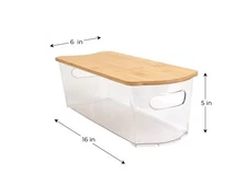 SMART DESIGN BIN WITH BAMBOO LID - TAN/CLEAR
