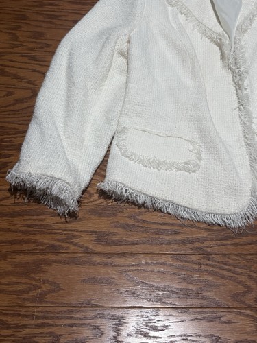 Vintage Sag Harbor Women's Ivory Textured Fringe Blazer Jacket, Size 16W - Picture 3 of 5