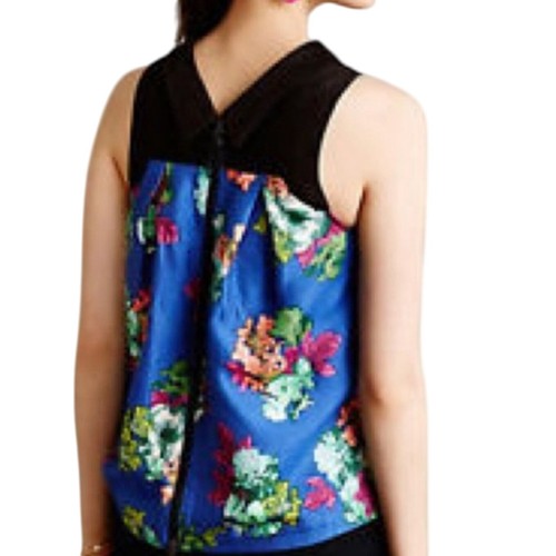 Anthropologie HD in Paris Blue Floral Zip Back A Line Tank 8 - Picture 2 of 9