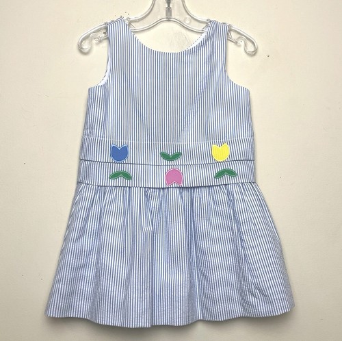 Abito Seersucker Florence Eiseman blu bianco tulipani ricamato tg 2T nuovo con etichetta - Foto 1 di 11
