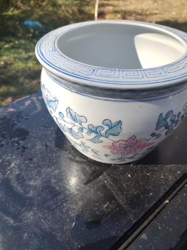 Asiatisches Porzellan blau und weiß Übertopf 7 cm hoch 9 1/2 breit - Bild 4 von 6