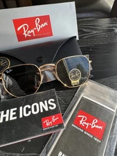 New Ray-Ban Hexagonal Gold Frame/ Green G15 51mm RB3548 Sunglasses