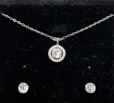 Giani Bernini Sterling Silver and CZ Halo Pendant Necklace and Earring Set