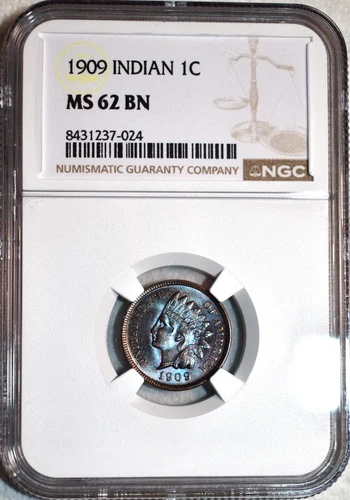 NGC MS-62 BN 1909 Indian Head Cent, Gorgeously Toned, Very Premium specimen.