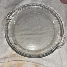 Vintage Pyrex Deep Dish Pie Plate 9 1/2" Fluted Rim Tab Handles Clear Glass 