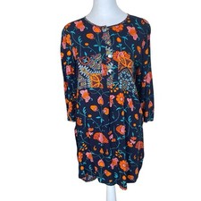 Fig Flower Popover Tunic Blouse Womens Small Floral Bohemian Lightweight