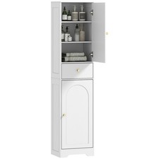 HOMCOM Tall Bathroom Storage Cabinet with Arch Doors Adjustable Shelf White