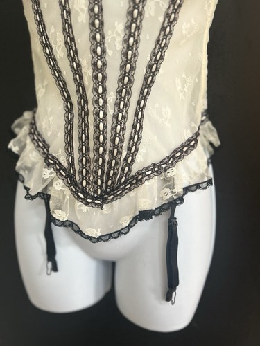 Vtg Glydons Lace Corset Bustier Garder Sexy Pinup Lingerie Ivory sz 34 USA Demi - Picture 3 of 21