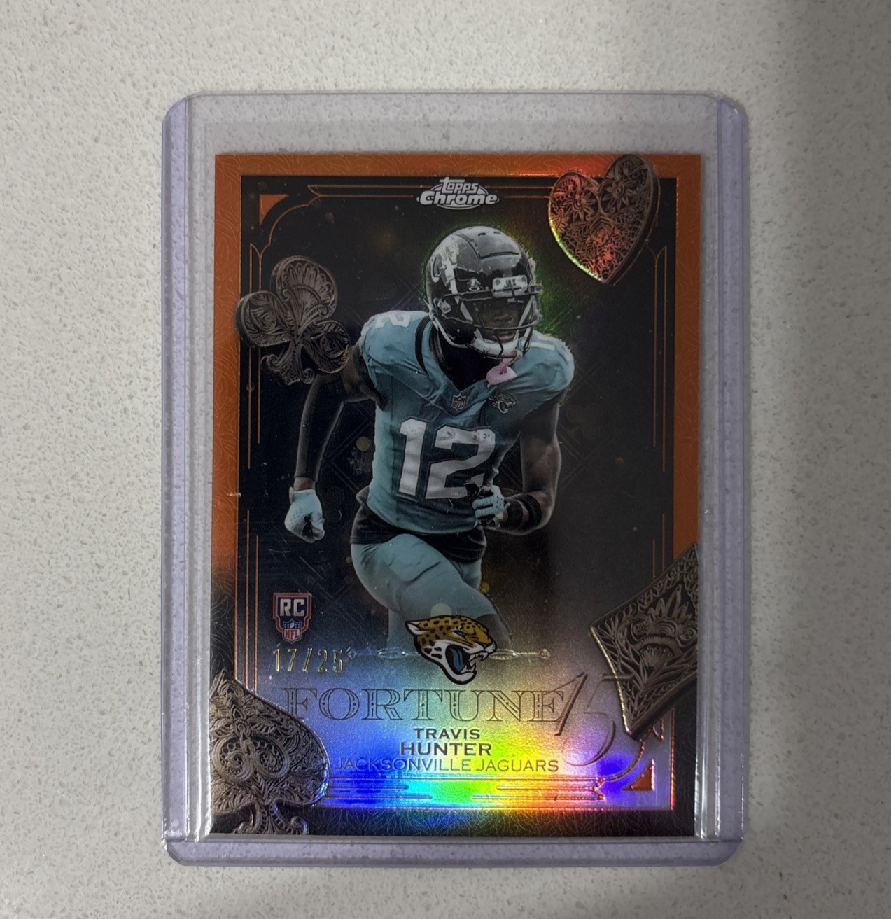 2025 Topps Chrome Fortune 15 Orange Refractor Rookie Travis Hunter /25 Jaguars 