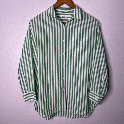 Storq Maternity Easy Button Up Shirt Nursing Top Green Stripes Size 1-XS Luxury - Picture 2 of 13