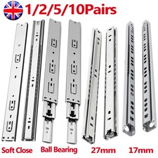 17mm/27mm/45mm Drawer Runner Draw Slide Soft Close / Ball Bearing Kitchen Rail