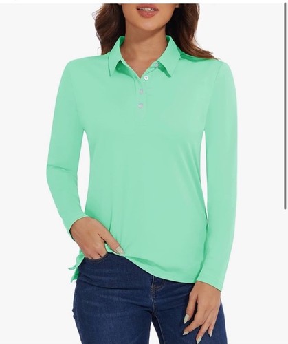 Damen Golf Poloshirts UPF 50+ Sonnenschutz Langarm schnelltrocknend XL grün - Bild 1 von 4