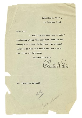Charles W ELIOT / Typed Letter Signed 1916