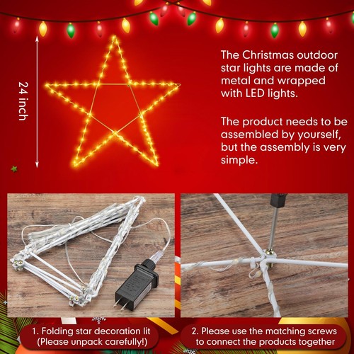 Large Lighted Christmas Star Warm White LED Outdoor Star Light Xmas Light up ... - Picture 3 of 7
