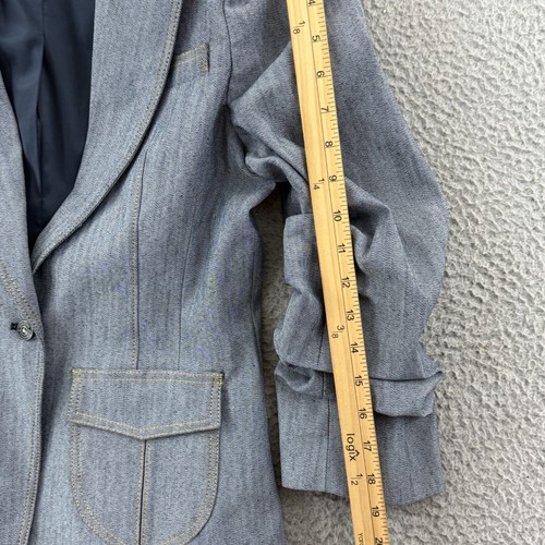 Cinq A Sept Louisa Jacket Women 8 Blue Pleated Pocket Denim Career Preppy Button - Picture 13 of 13