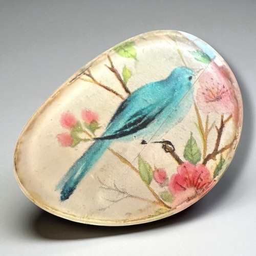 Bluebird Brosche Vintage Brillenglas Volkskunst bedruckt Glas Kunsthandwerk Anstecknadel - Bild 6 von 10