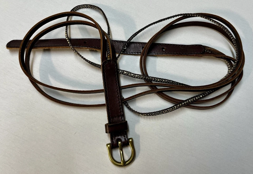 Cinturón para mujer Eddie Bauer ajustado de cuero marrón con tachuelas 3 hilos talla XL 42 latón Foto 2 de 4