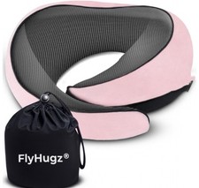 FlyHugz Neck Travel Pink Grey Pillow Memory Foam With Compact Travel Bag NEW