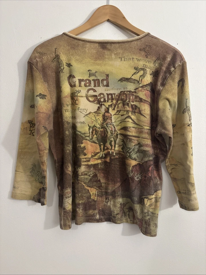 Camiseta De Colección Gráfica Cactus Manga 3/4 Gran Cañón Tribal India XL 90’s Y2K Foto 2 de 4