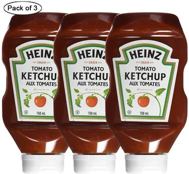 Heinz Tomato Ketchup, 750mL/25.4 fl.oz., Bottles (Pack of 3), - Zdjęcie 1 z 5