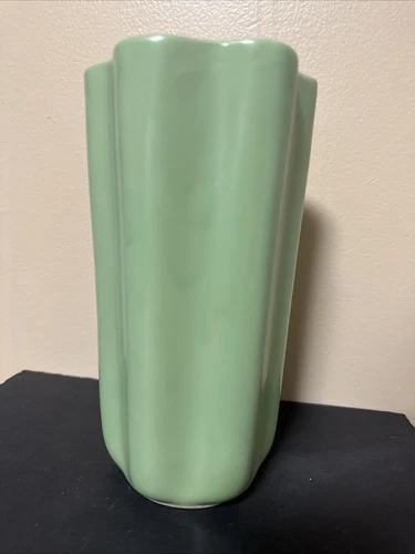 Shawnee Kenwood Pottery Vase Light Green Fluted Ruffled Ceramic Vase 8" USA