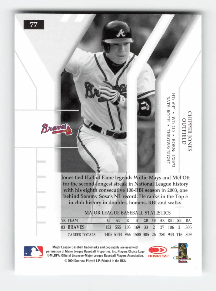 2004 Donruss Elite Extra Edition #77 Chipper Jones Near Mint or Better - Image 2 of 2