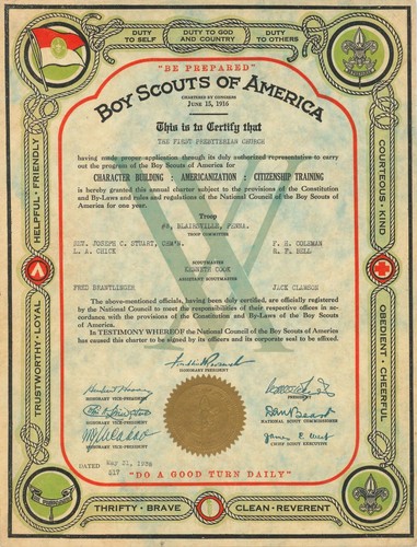 Boy Scouts of America - Program Certificate - Facsimile Signatures of Franklin D - Picture 1 of 1