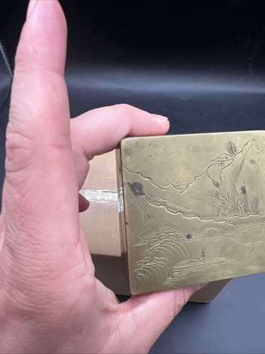 Antique Chinese Copper Brass Ink Box W/ Carved Design - Picture 2 of 10