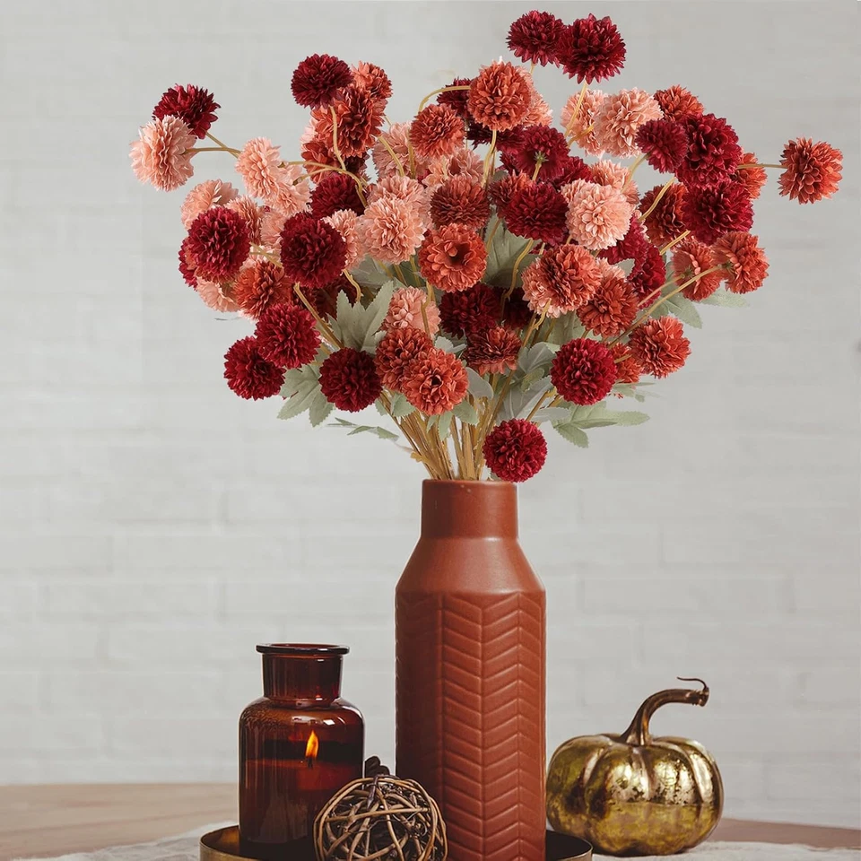 Flores de pompón de crisantemo artificial para decoración de otoño 12 piezas Kiku Mams Foto 4 de 4