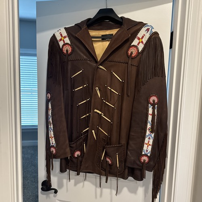 #ad Creations In Leather By Richie Mens Beaded Deer Hide Jacket Large 46 Native $225.00