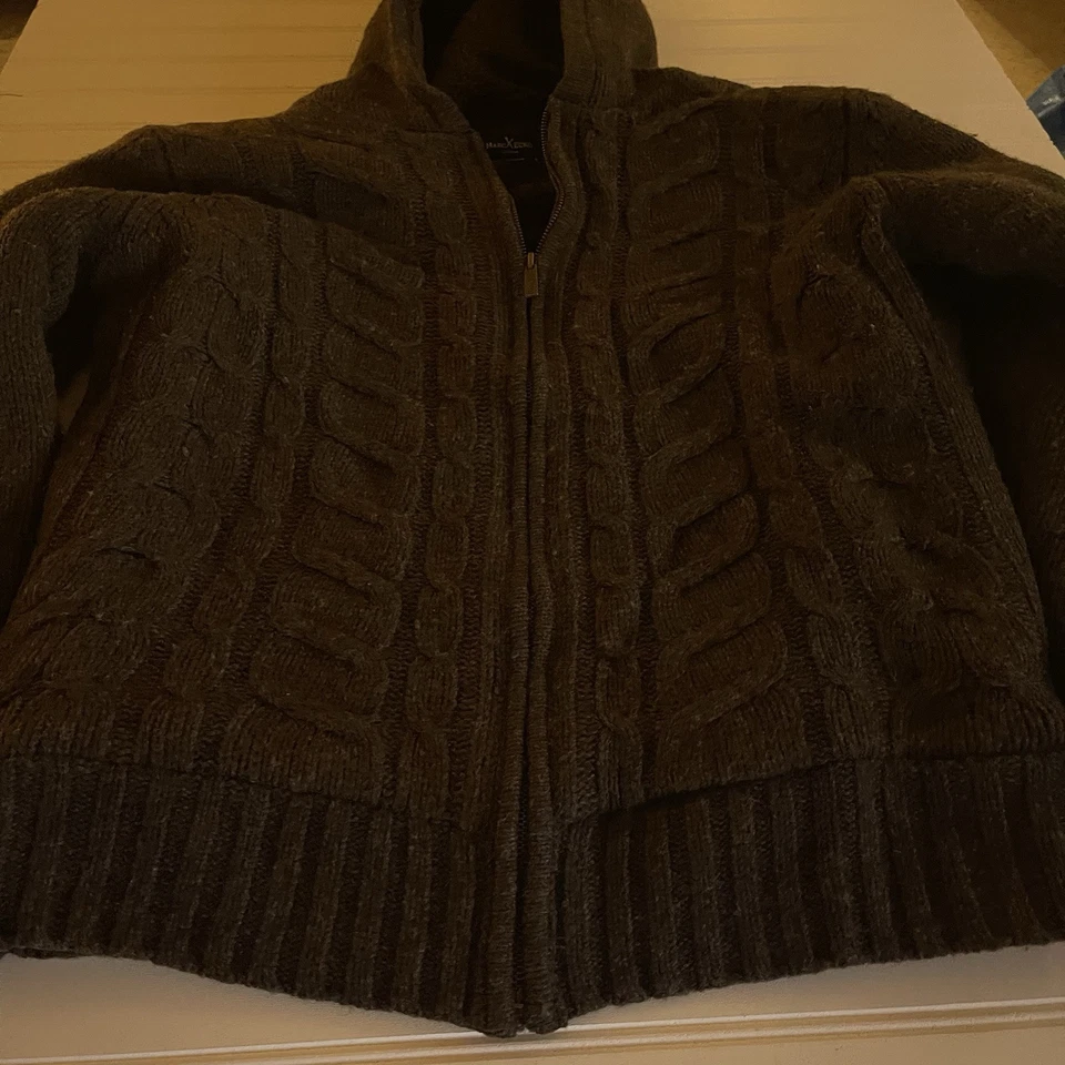Sudadera con capucha marrón vintage Marc Ecko corte y costura forro de lana de cordero - pesada talla pequeña Foto 2 de 4