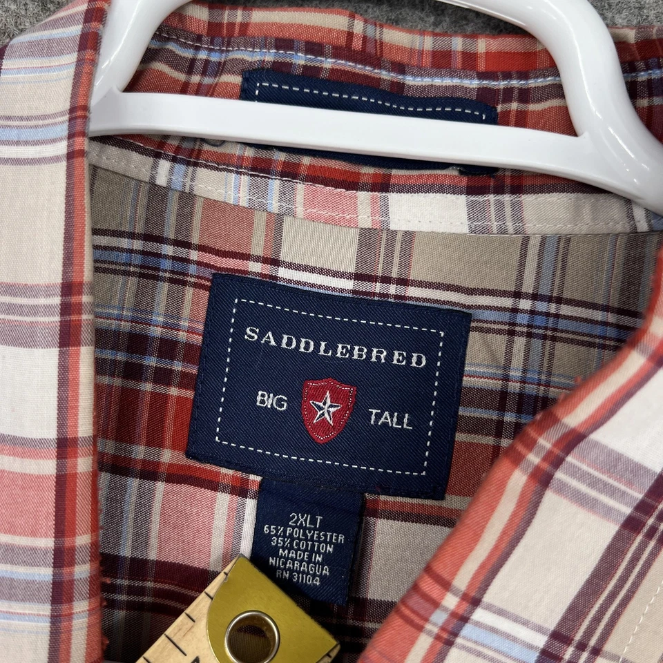 Saddlebred Button Down Shirt Mens 2XLT Red Beige Plaid  Long Sleeve Easy Care - Image 3 of 4