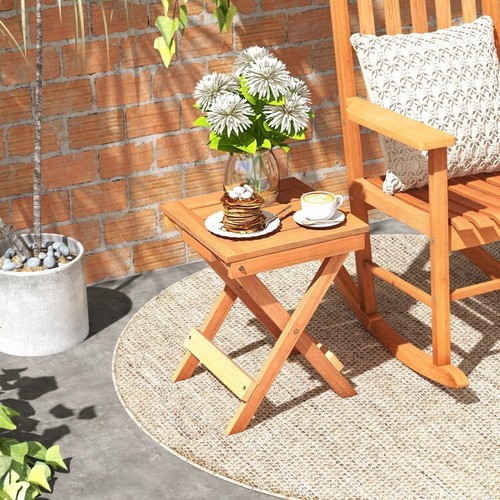 14" Outdoor Patio Compact Folding Hardwood Side Coffee Table w/ Slatted Tabletop - Picture 3 of 10