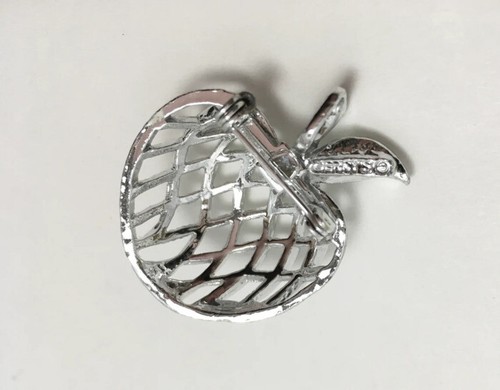 Gerry’s Vintage Apfel Brosche Anstecknadel Korbgeflecht silberfarben Metall - Bild 2 von 3