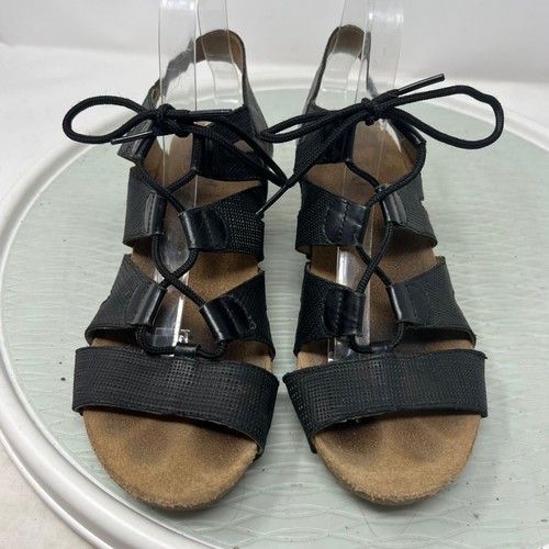 Josef Seibel Ruth 29 Lace Up Sandals Open Toe Black Leather Casual Women's 39 - Picture 2 of 8